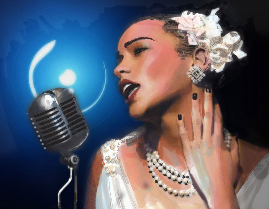 Billie Holiday portrait in Pantone Marker by Wal Marsh