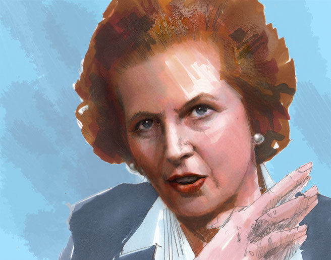 Margaret Thatcher illustration in Pantone Marker by Wal Marsh